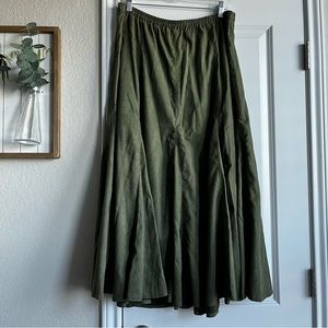 cold water creek olive faux suede trumpet flare midi skirt